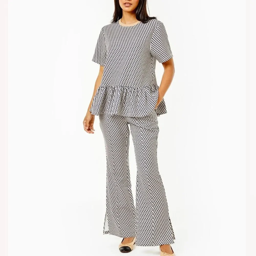 Addison Bay Botanist Peplum Top Navy Tan XS - Picture 2 of 13